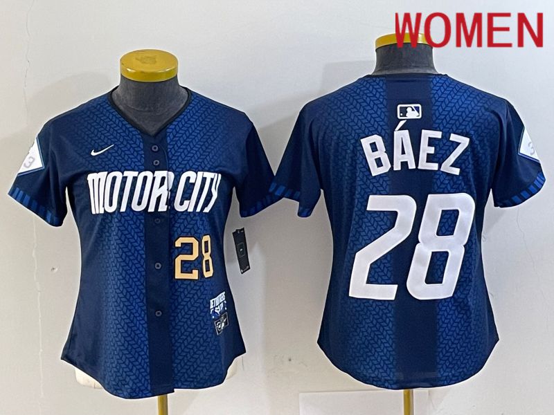 Women Detroit Tigers #28 Baez Blue City Edition Nike 2024 MLB Jersey style 2->women mlb jersey->Women Jersey